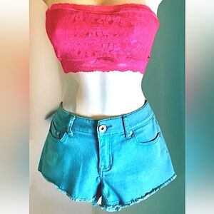 🦋REFUGE🦋 LOW RISE CUTOFF FRAYED HEM ZIP 5 POCKET STRETCH BOOTY SHORTS EUC🌐